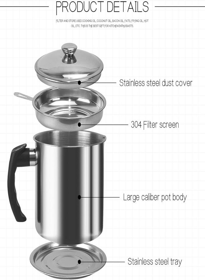 TUNEQ Oil Strainer Pot Grease Can - Stainless Steel Cooking Grease Container, Reuse Oil Storage (Best Oil Shaver) Can Container with Removable Filter Anti-Scalding Handheld, Lid for Cooking - Image 4